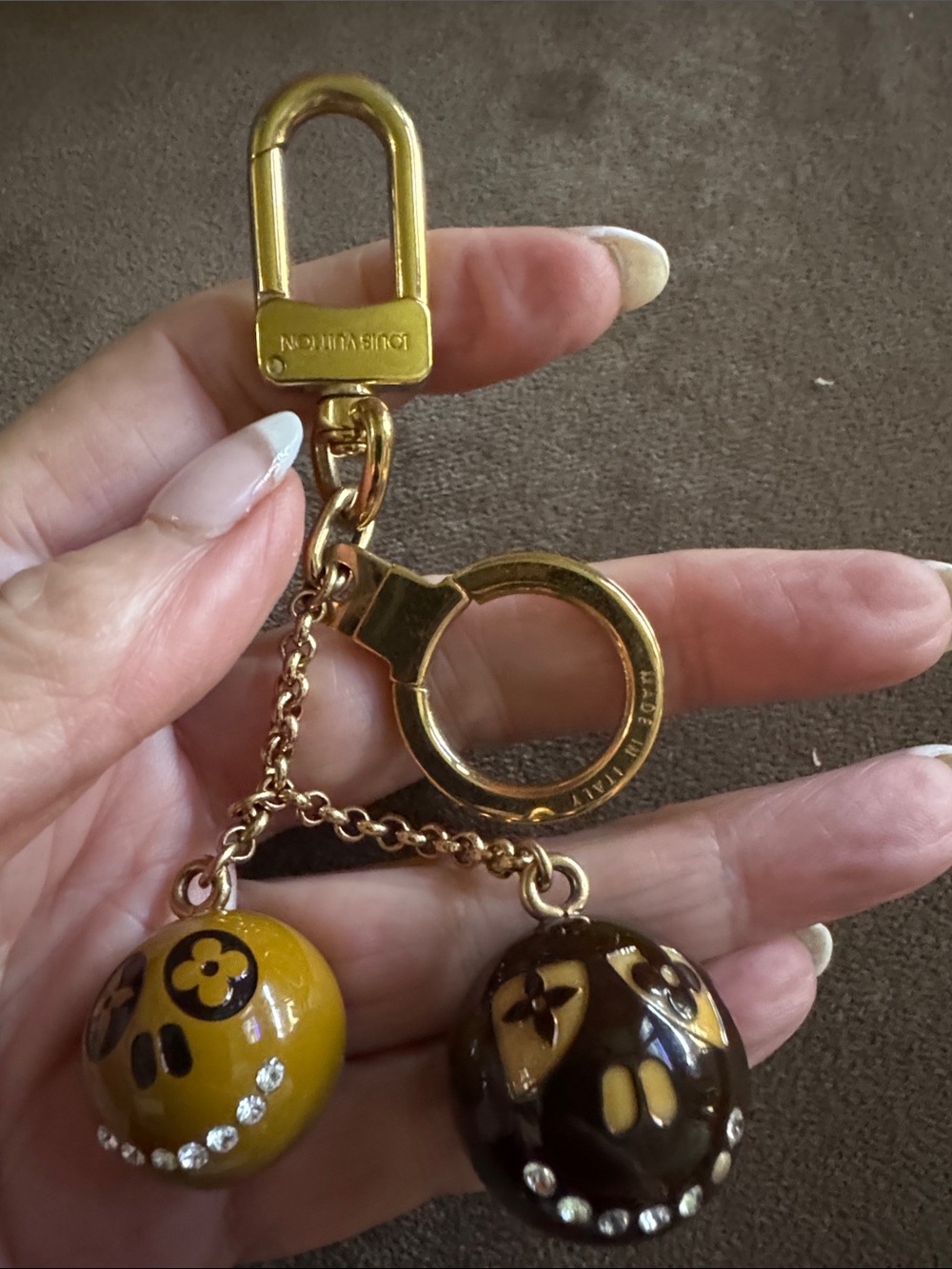 LV Jack and Lucie Gold-Tone Key/Bag Charm with Yellow and Brown Beads